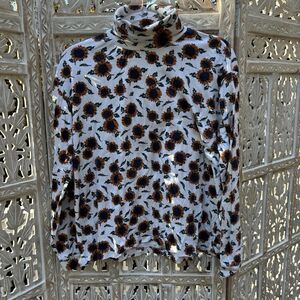 Vintage Fall Sunflower Floral cotton blend Country Farm Mom Turtleneck Large